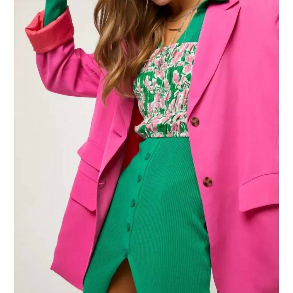 NEW DAVI & DANI button front boyfriend blazer in candy pink